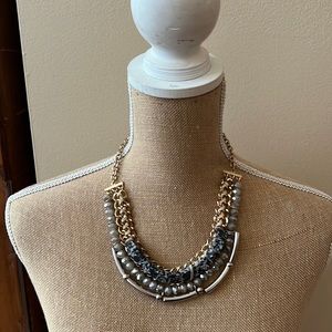 Gold chain silver black faux stone look and beaded Costume statement necklace